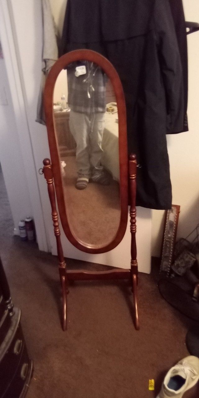Stained Wood Standing Mirror