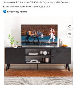 New open box.  Simenmax TV Stand for 55 60 inch TV, Modern Mid Century Entertainment Center with Storage, Black