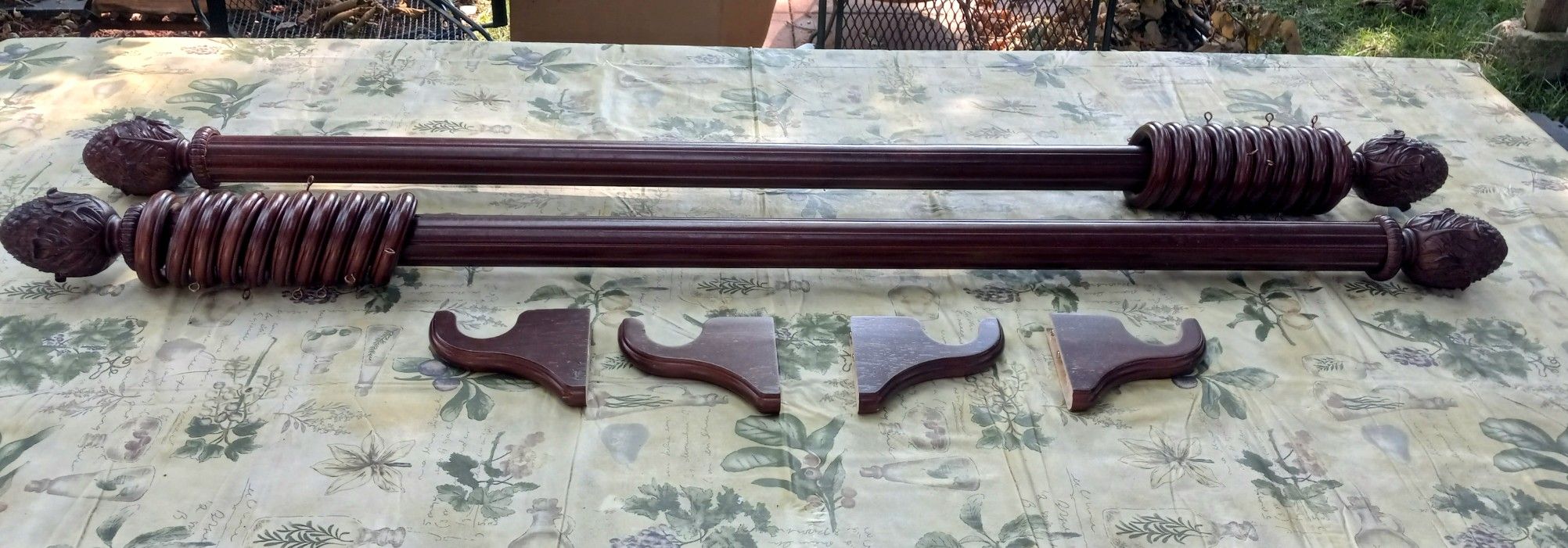 2 PC. Wood Curtain Rod Set For 48" Inch Curtains Pine Cone Ends With Brackets