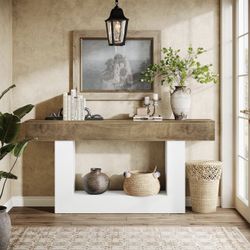 Tribesigns 63-Inch Long Console Table, 2-Tier Entryway Table Sofa Table with Storage, Farmhouse Wood Behind Couch Table for Living Room, Hallway, Ligh