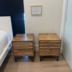 Wood Fluted Bedside Tables SET