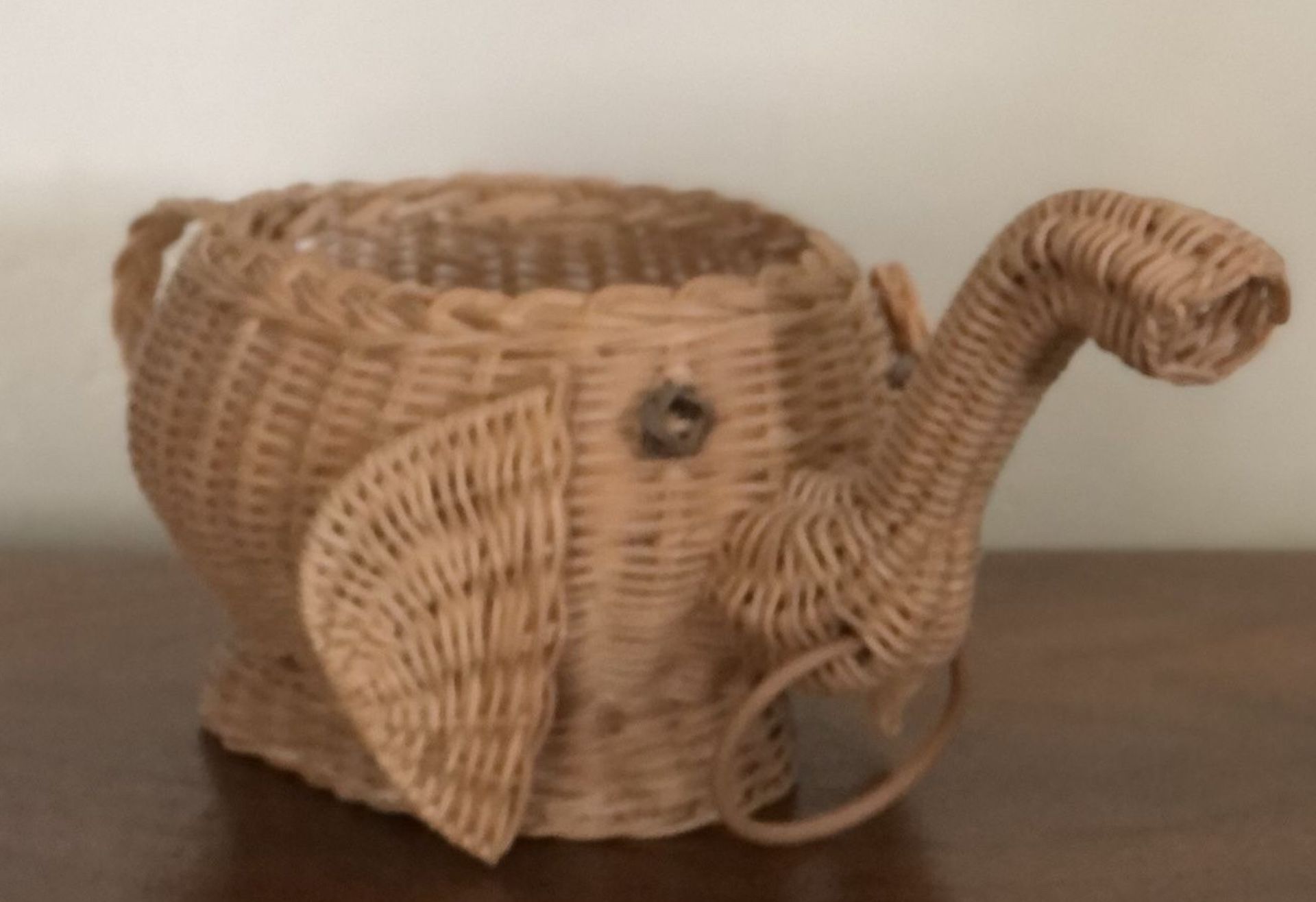 Sweet Boho Vintage Elephant Wicker Plant Holder/Catch-All/Decor