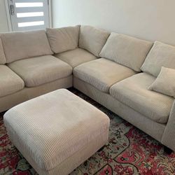 New 99x99 Corduroy Sectional Couch With Ottoman / Free Delivery 