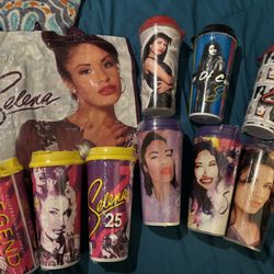 Selena Stripes Cups Limited Edition Collectible Selena Quintanilla Sealed and Selena Reusable Bag