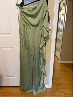 JUMPSUIT Women's Elegant Asymmetrical Neck Ruffled Dress one-shoulder sage green satin Size:14