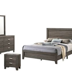MODERN NATURAL WOOD GRAIN 5 PIECE BEDROOM SET QUEEN SIZE BED DRESSER MIRROR NIGHT STANDS - CAMA TOCADOR ESPEJO MESA DE LADO NOCHE