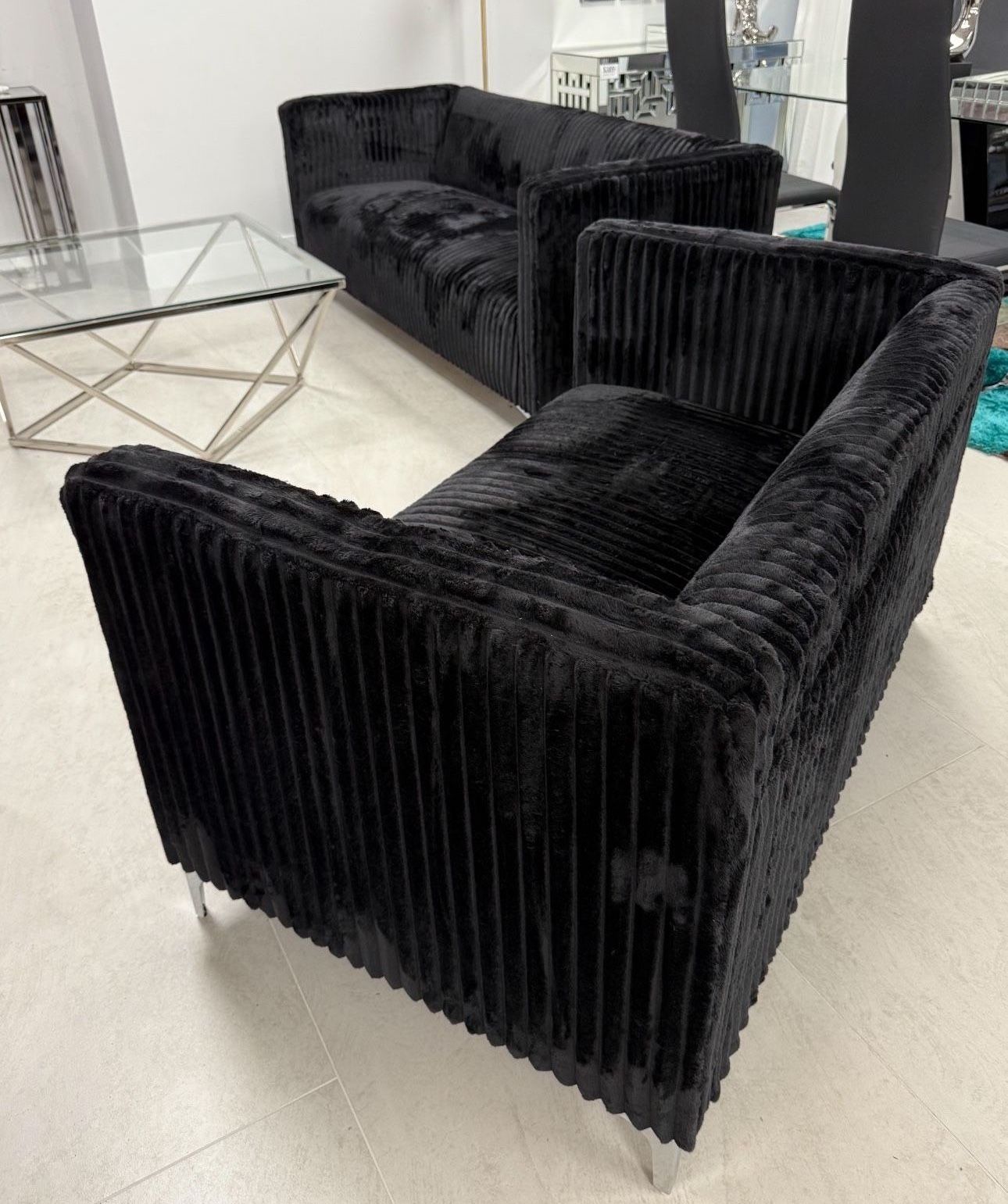 Black Velvet 2 Piece Sofa & Loveseat