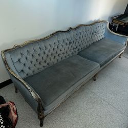 9’x3’ grey/blue suede Antique couch