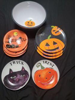 9 piece halloween plates and bowl