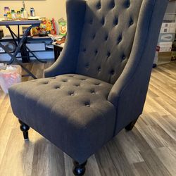 Elegant Dark Grey Tufted Wingback Accent Chair