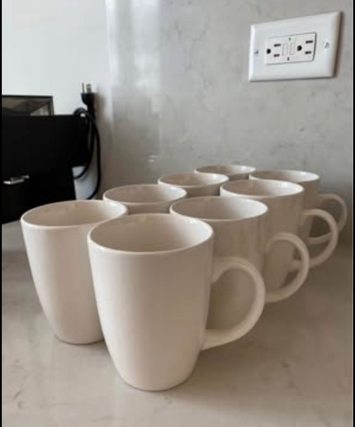 Set of 8 white ceramic mugs