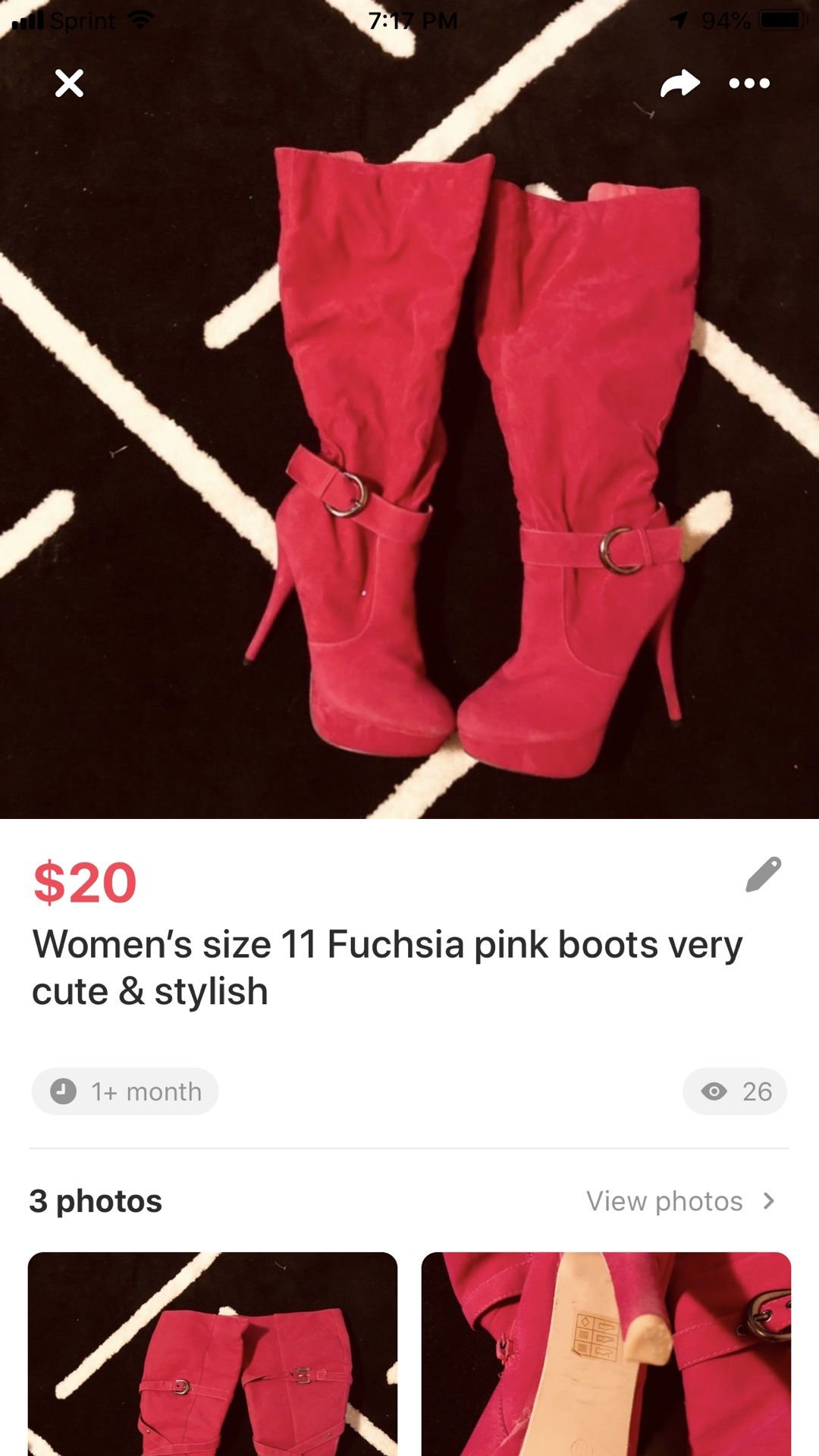 Fuchsia /pink. boot size 10