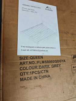 Grey Queen Size
Platform Bed Frame with Upholstered Headboard and Sturdy Slatted Support 
No Box Spring Required, Silent Sleep, Easy Assembly