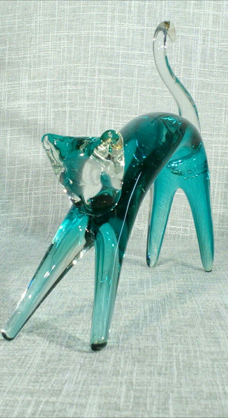 Handcrafted Art Glass Cat Sculpture 9"x7"x2" *PICKUP ONLY* home decor, household