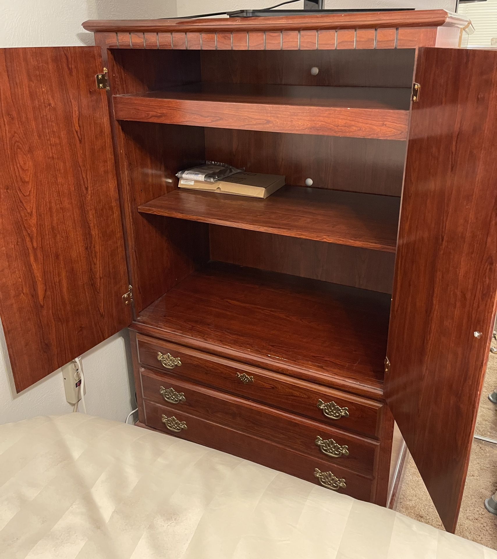 Must Go! Beautiful Cherry Wood Dresser Armoire 60”tall X 36” Wide X 22” Deep