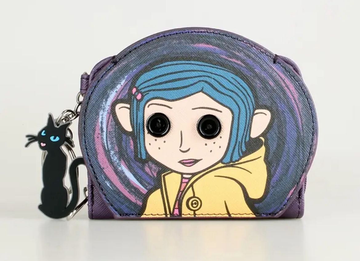 Coraline Zip Wallet Mini Clutch W Button Eyes Keychain Halloween NEW