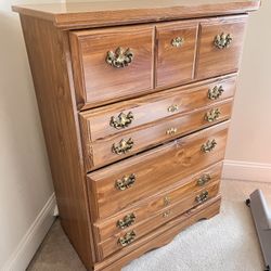 5-Drawer Wooden Dresser with Brass Handles – Fair Condition