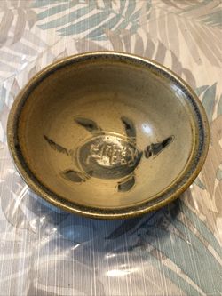 Ceramic Bowl With Turtle, Beige & Blue - 6.5” Diameter, 3” Tall