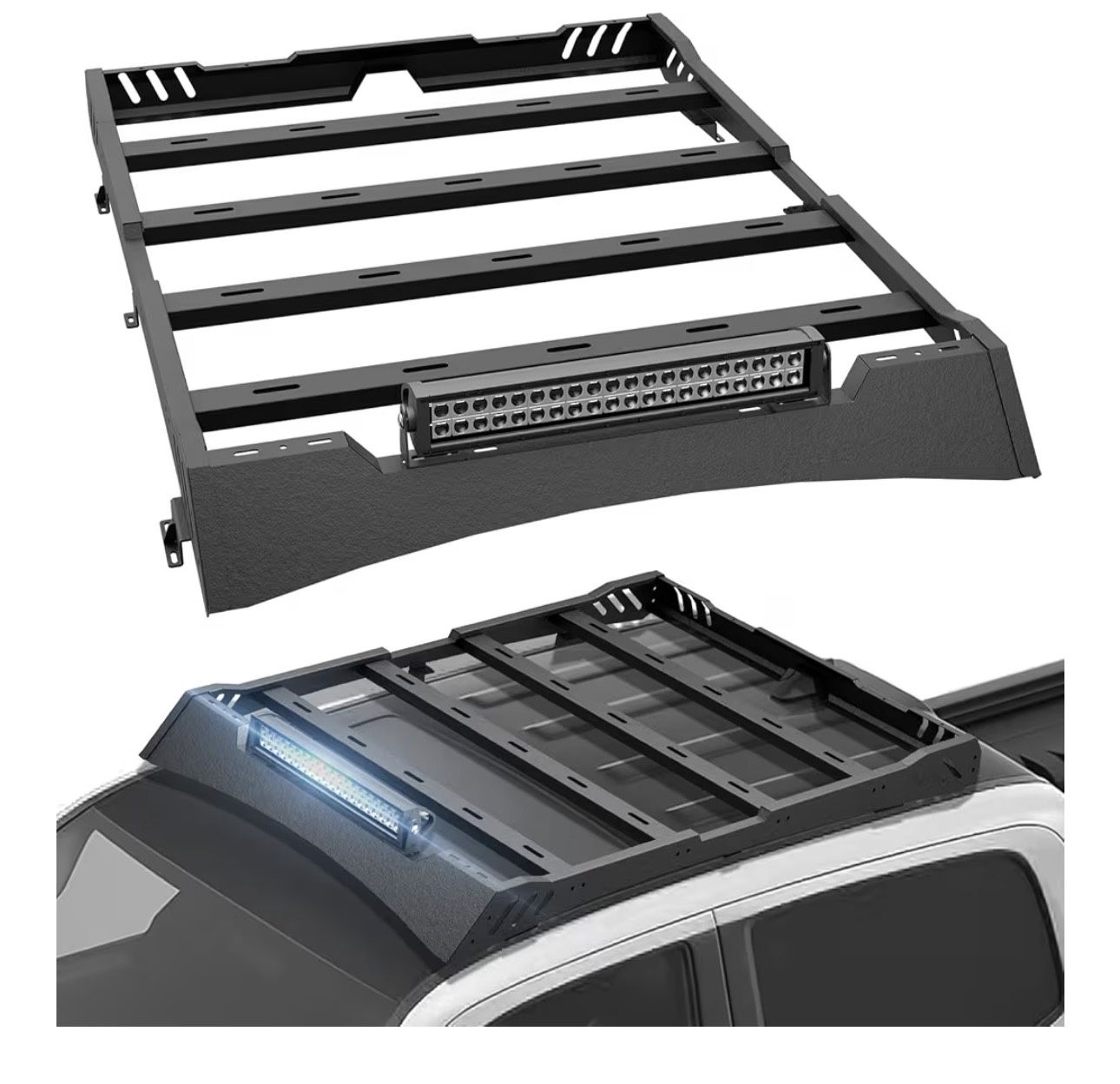New in the box for Tacoma Top Roof Rack Cargo Basket with LED Light Bar Compatible with 2005-2023 Tacoma Double Cab/Crew Cab (4 Full-Size Doors), Over