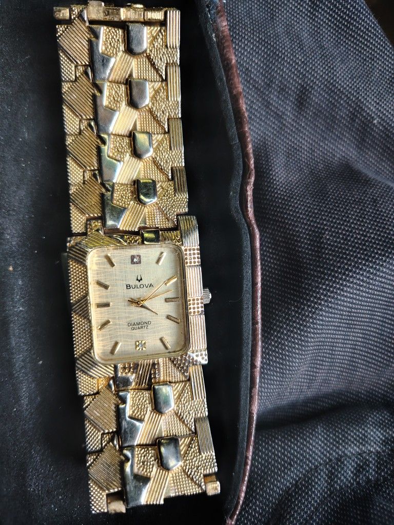 Vintage Gold Plated Bulova Diamond Quartz Wrist Watch