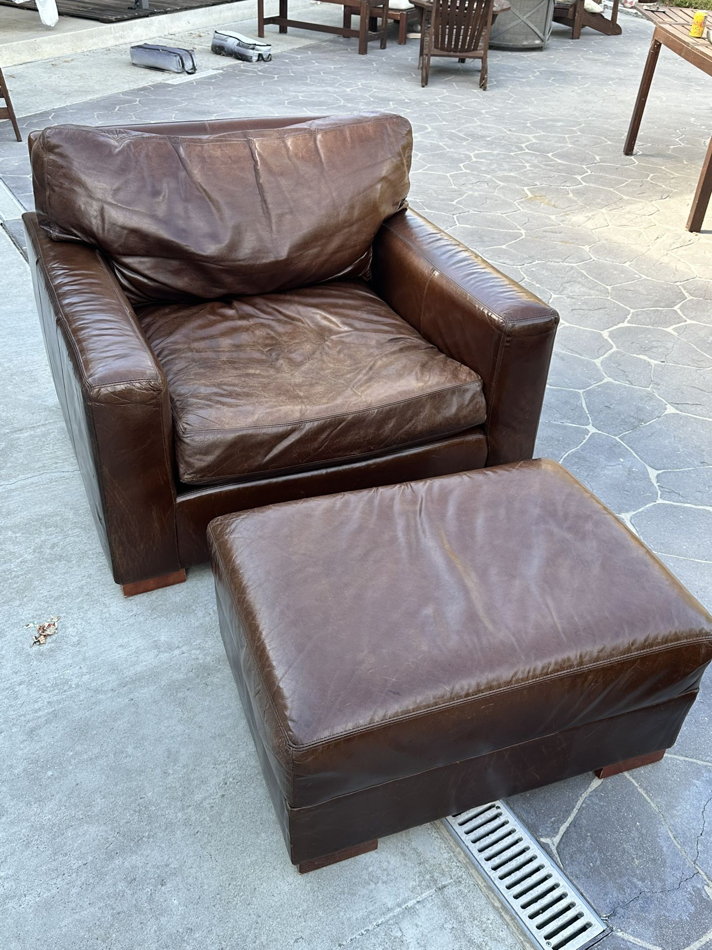 Restoration hardware Maxwell Leather Chair And Ottoman