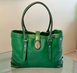 Tumi Villa Turin Leather Lockable Shopper Commuter Tote Shoulder Bag Kelly Green 73105