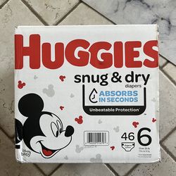 NEW. Huggies, snug and dry size 6,  46 count box