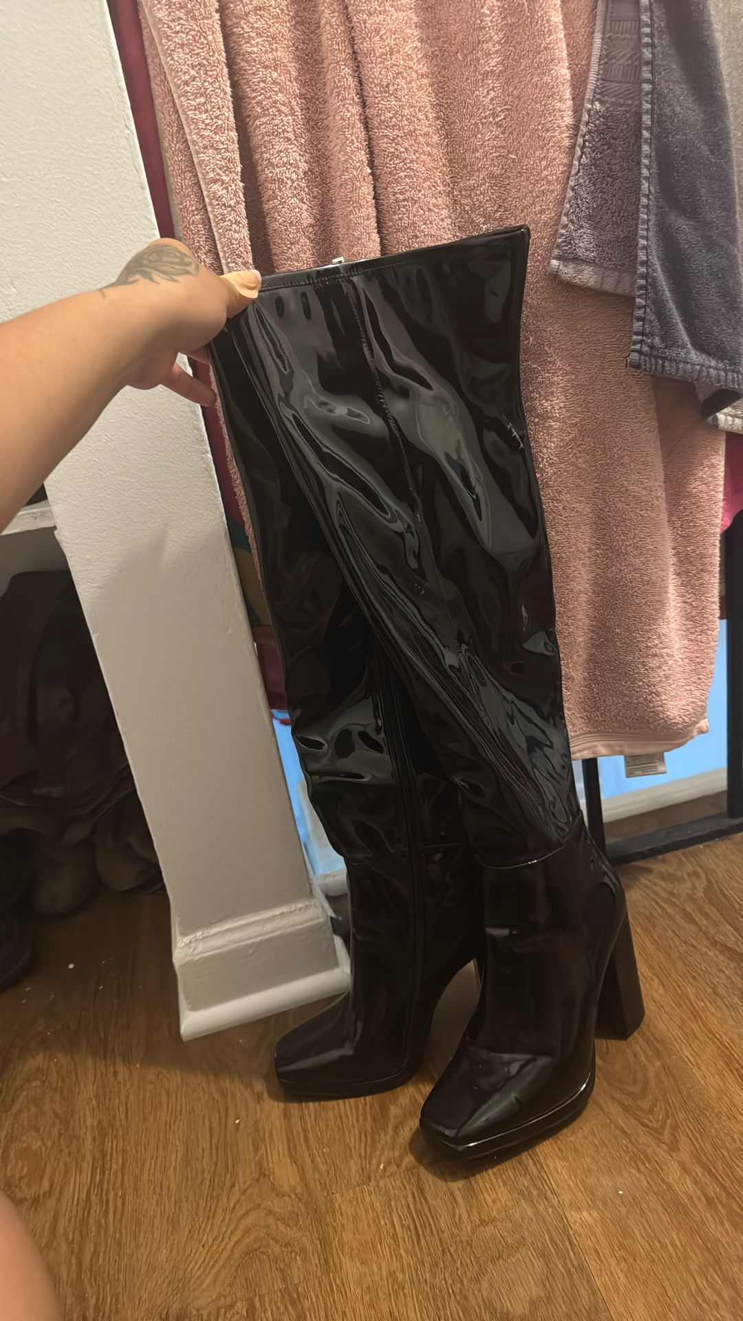 Above Knee Black Leather Boots