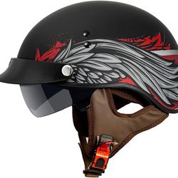 VCAN Cruiser Solid Flat Black Half Face Motorcycle Helmet, men size L. New. DOT Safety Standards 