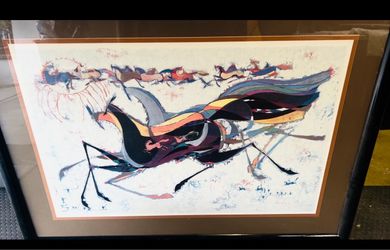 Li Zhong-Liang "Cave Paintings III" Vintage Framed Fine Art Poster Print 1991