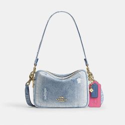 Coach Carey Crossbody Bag In Loved Denim With Charms Light Indigo CEK67 NWT