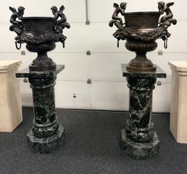Large Bronze Pair Cherub Urn