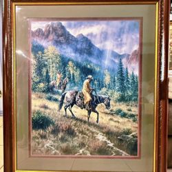Large Framed Jack Terry Western Art Print (42" x 30") – Signed & Double Matted 