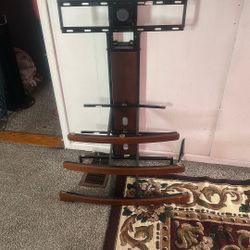 glass and wooden shelf tv mount 