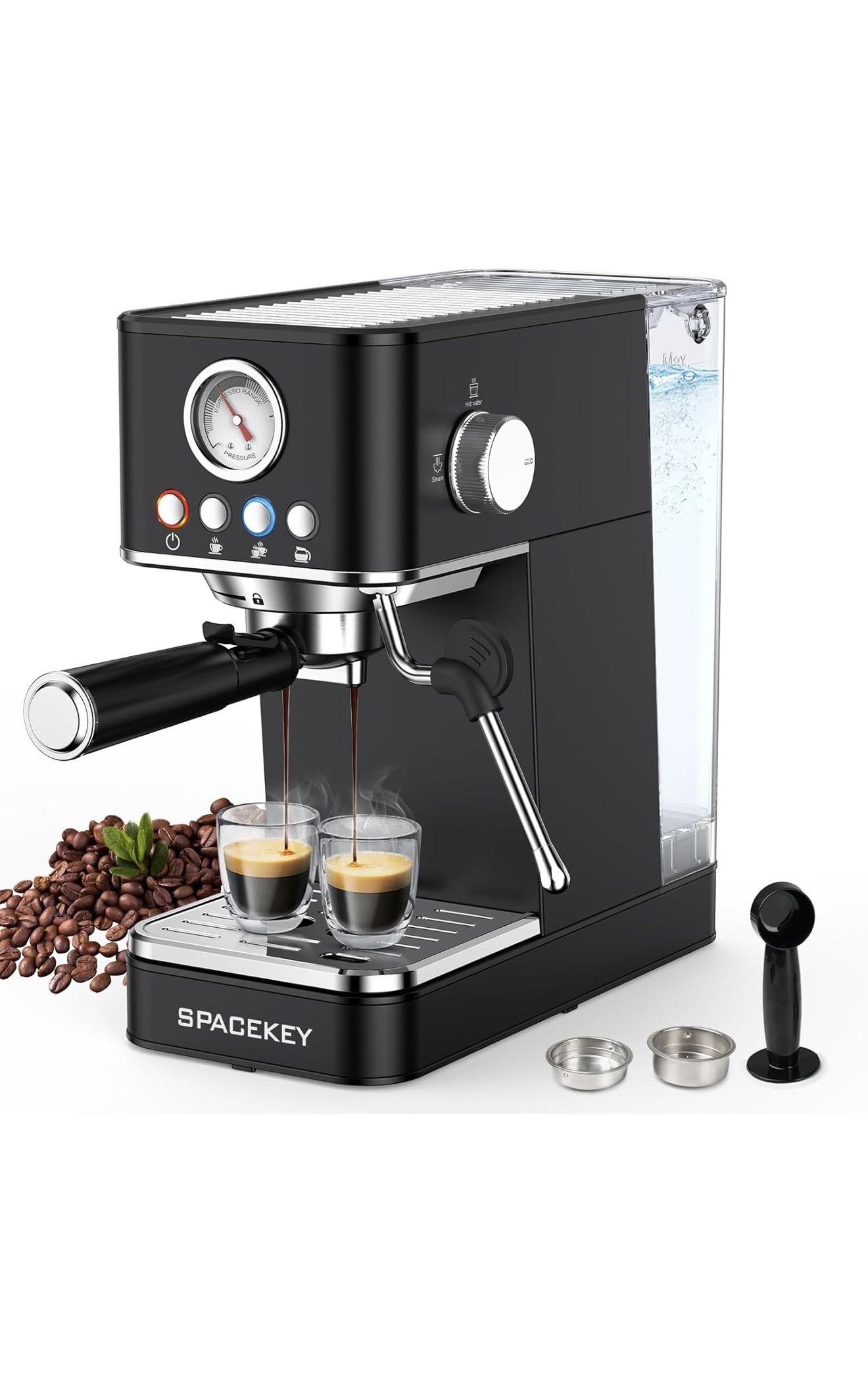 Spacekey Espresso Machine with Milk Frother, 20 Bar Professional Espresso Maker Semi-Automatic Espresso Coffee Machines for Home, Cappuccino, Latte Ma