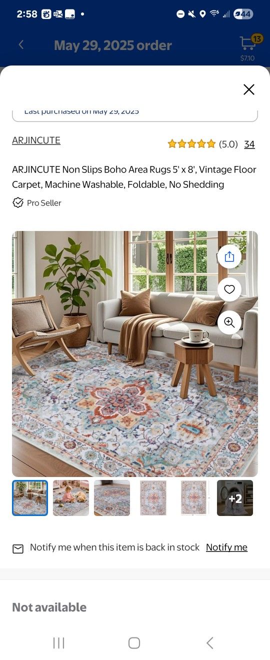 Non Slips Boho Area Rugs 5' x 8', Vintage Floor Carpet, Machine Washable, Foldable, No Shedding