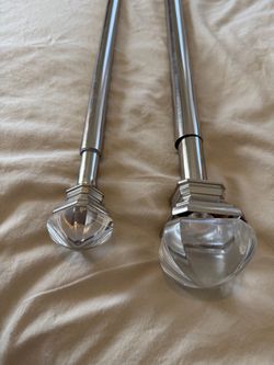 Double Curtain rod with crystal knob detail, 42” up to ~76”