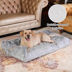 Kennel Pad - Plush Dog Bed, XXL Crate Bed 47"x29", Washable Dark Grey Faux Fur Cover, NEW 
