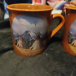 Set Of 4 Native American Indian Navajo Print Southwest Coffee Mugs 16 Oz
