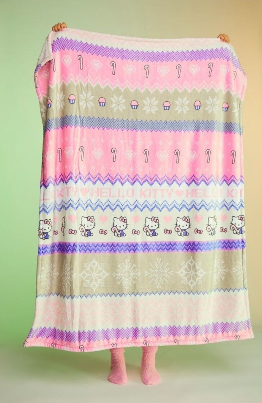 Hello Kitty Pink Christmas Candy Cane Throw Blanket 60