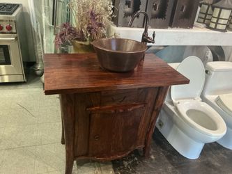 Solid Wood Rustic Vanity W/ Copper Faucet