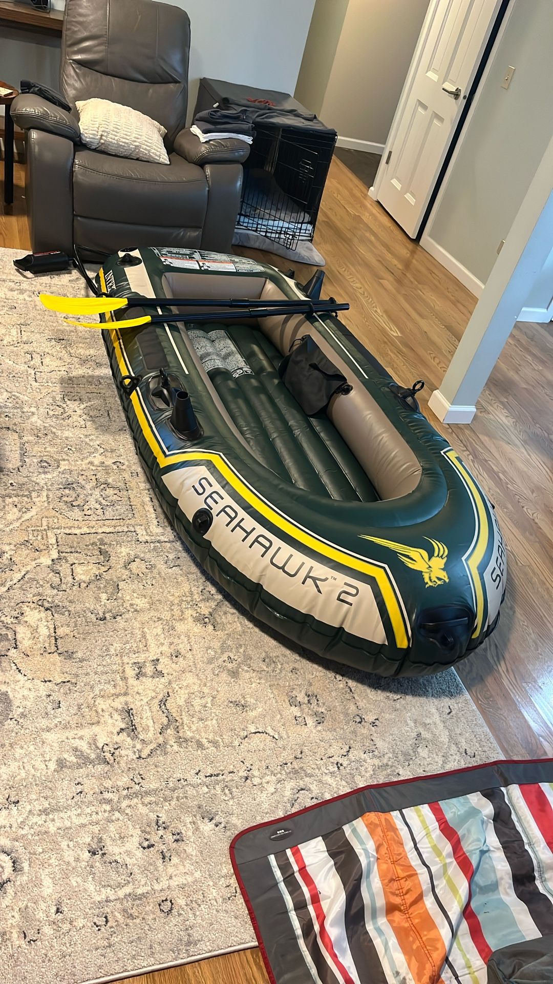 Intex Seahawk 2 Inflatable Fishing Raft With Portable Electric Air Pump