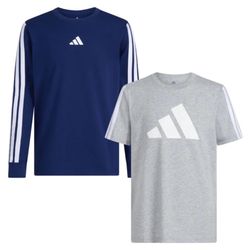 NEW! Adidas Kids 2-pack Long Sleeve & Short Sleeve Tee Bundle Size Medium & XL