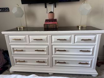 White Wood Dresser with Gold Hardware