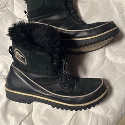 Sorel NL2089-010 Tivoli II Snow Boots Black Suede Fur Trim Winter Women’s 8.5