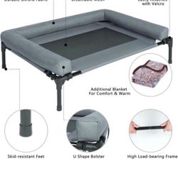 Elevated Cooling Dog Bed,Raised Dog Cots Beds for Large Dogs,Outdoor Dog Bed with Replacement Plush Pads,Chew Proof Portable Cooling Pet Cot Skid-Resi