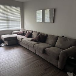 Long L Shaped Coach Sofa Brown Suede 