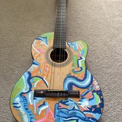 Hand-painted acoustic Guitar With Amp