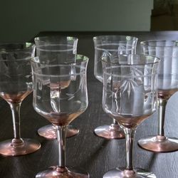  Six Pink Depression Glass Morgantown Wine Glasses