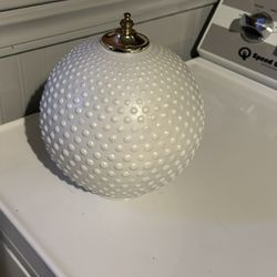 Vtg Hanging Swag Lamp Ceiling Light Shade Milk Glass Globe 8" Hobnail 4" Fitter 